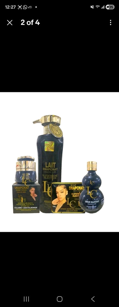 4PCS. SET LAIT SNAPCHAT DIAMANT NOIR GLUTATHIONE INJECTION EXTRA FORT. LOTION, SERUM, FACE CREAM & 1000 ml SHOWER GEL
