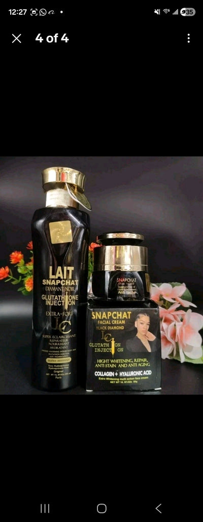 4PCS. SET LAIT SNAPCHAT DIAMANT NOIR GLUTATHIONE INJECTION EXTRA FORT. LOTION, SERUM, FACE CREAM & 1000 ml SHOWER GEL